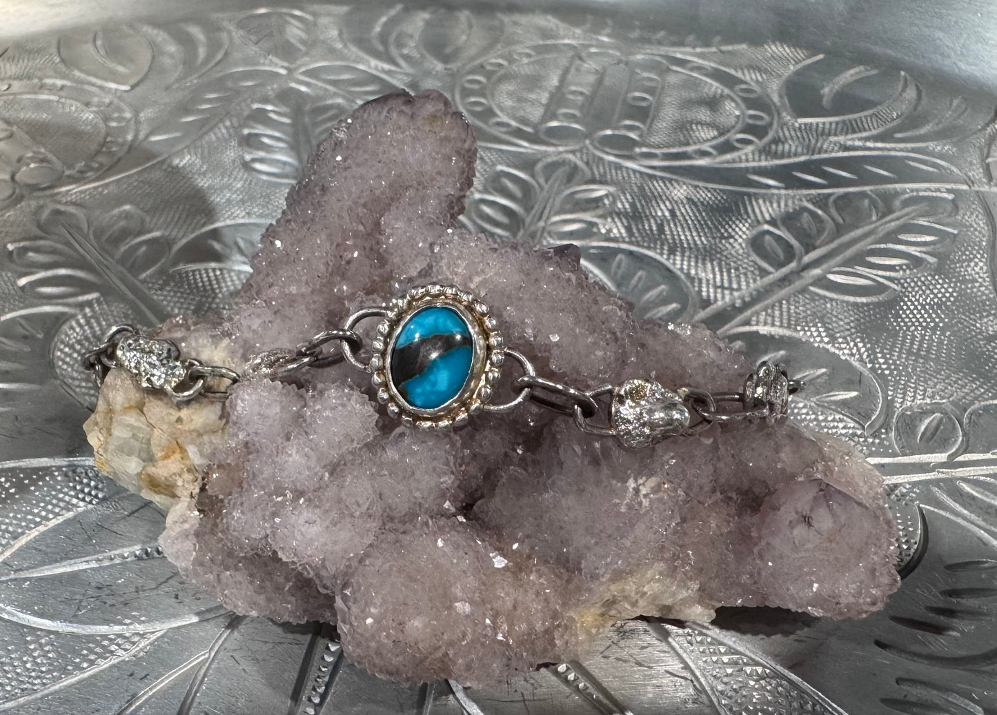 Turquoise silver link bracelet
