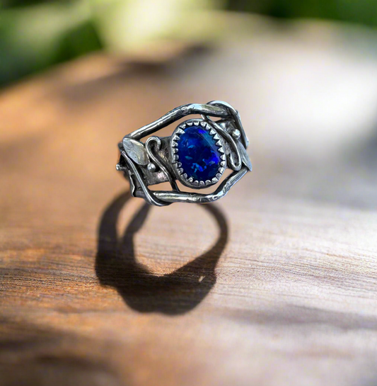 Deep blue Australian opal ring